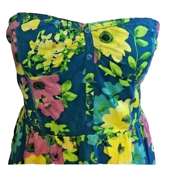 Juniors Aeropostale Blue Yellow Floral Print Strapless Cotton Sundress Size M - Picture 5 of 6